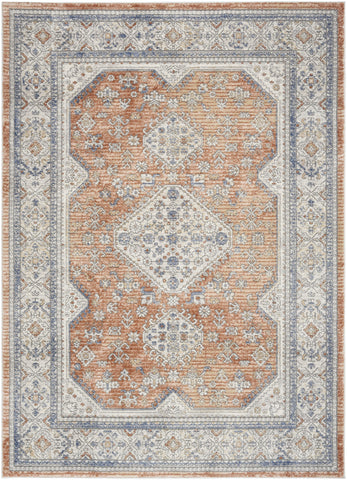 7' X 9' Gray and Red Medallion Power Loom Area Rug