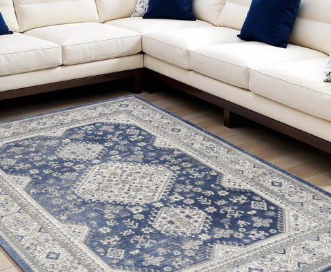 8' X 10' Blue And Gray Medallion Area Rug