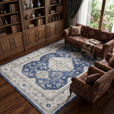 8' X 10' Blue And Gray Medallion Area Rug