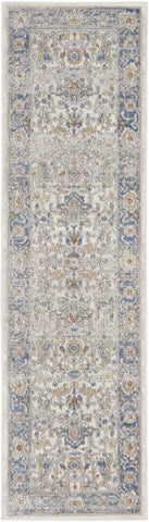8' Blue And Ivory Oriental Runner Rug