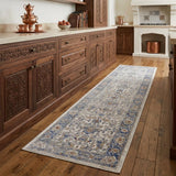 8' Blue And Ivory Oriental Runner Rug
