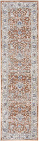 8' Gray And Red Oriental Runner Rug