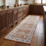 8' Gray And Red Oriental Runner Rug