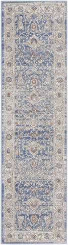 8' Blue And Gray Oriental Runner Rug