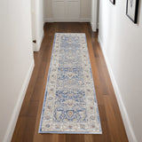 8' Blue And Gray Oriental Runner Rug
