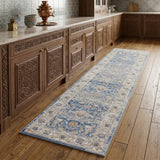 8' Blue And Gray Oriental Runner Rug