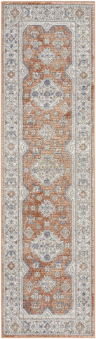 8' Gray And Red Medallion Runner Rug