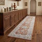 8' Gray And Red Medallion Runner Rug
