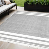 5' X 7' Gray Striped Handmade Indoor Outdoor Area Rug