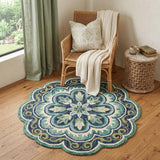 5' X 5' Green Round Wool Floral Hand Tufted Area Rug