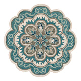 4' Blue Round Wool Floral Hand Tufted Area Rug