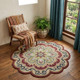 4' Orange Round Wool Floral Hand Tufted Area Rug