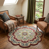 6' X 6' Orange Round Wool Floral Hand Tufted Area Rug