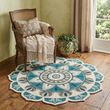 4' Blue Round Wool Floral Hand Tufted Area Rug