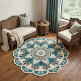 6' X 6' Blue Round Wool Floral Hand Tufted Area Rug