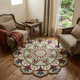 6' X 6' Red Round Wool Floral Hand Tufted Area Rug