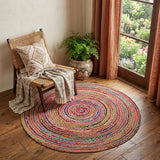 5' X 5' Tan Round Geometric Hand Braided Area Rug