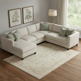 8' X 10' Beige Abstract Washable Non Skid Area Rug