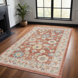 4' X 6' Red and Ivory Oriental Power Loom Area Rug