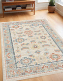 4' X 6' Blue and Ivory Oriental Power Loom Area Rug