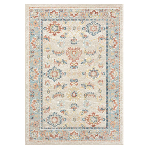 4' X 6' Blue and Ivory Oriental Power Loom Area Rug
