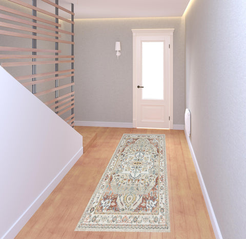 8' Ivory Abstract Runner Rug