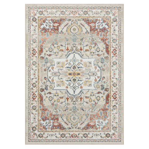 4' X 6' Ivory and Red Oriental Power Loom Area Rug