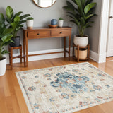 4' X 6' Ivory and Blue Medallion Power Loom Area Rug
