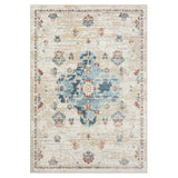 4' X 6' Ivory and Blue Medallion Power Loom Area Rug