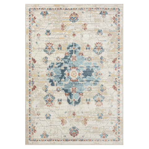 4' X 6' Ivory and Blue Medallion Power Loom Area Rug