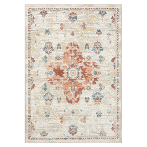 4' X 6' Ivory and Red Medallion Power Loom Area Rug