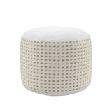 18" White Jute Blend Round Geometric Pouf Ottoman