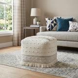 18" Cream Cotton Striped Pouf Ottoman