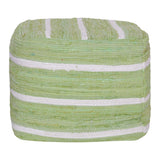 18" Green and White Cotton Striped Cube Pouf Ottoman