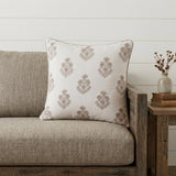 20" X 20" Natural and Ivory Floral Linen Zippered Pillow With Embroidery