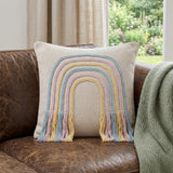20" Blue And Off White Braided Cotton Throw Pillow with Fringe