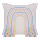 20" Blue And Off White Braided Cotton Throw Pillow with Fringe