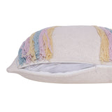 20" Blue And Off White Braided Cotton Throw Pillow with Fringe