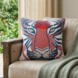 20" Blue And Red Cheetah Cotton Throw Pillow with Embroidery