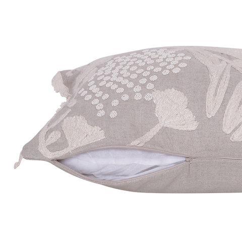 Natural and Ivory Throw Pillow with Embroidery