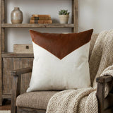20" X 20" Brown and Ivory Geometric Faux Leather Zippered Pillow