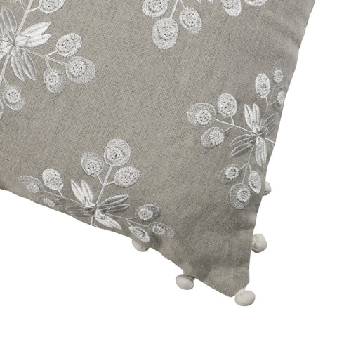 20" Beige and Ivory Throw Pillow with Embroidery