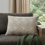 Beige and Ivory Throw Pillow with Embroidery
