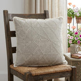 20" Beige and Ivory Throw Pillow with Embroidery and Fringe