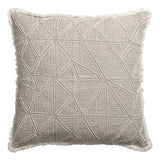 20" Beige and Ivory Throw Pillow with Embroidery and Fringe