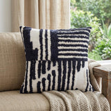 22" Navy and White Geometric Cotton Throw Pillow