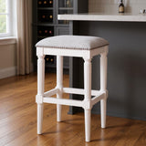 31" Light Gray And White Fabric And Solid Wood Backless Bar Height Bar Chair