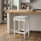 27" Gray And Antiqued White Fabric And Solid Wood Backless Counter Height Bar Chair