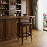 31" Brown And Dark Brown Fabric And Solid Wood Backless Bar Height Bar Chair