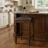 27" Brown And Dark Brown Fabric And Solid Wood Backless Counter Height Bar Chair